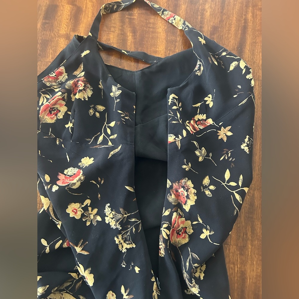 Vintage Late 90s/Y2K ESPRIT DE CORP. Floral Black SunDress Size 3/4 - Picture 7 of 8
